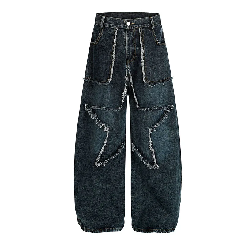 

Hi Street Star Patchwork Jeans Pants Harkuju Vintage Casual Denim Trousers For Male Hip Hop