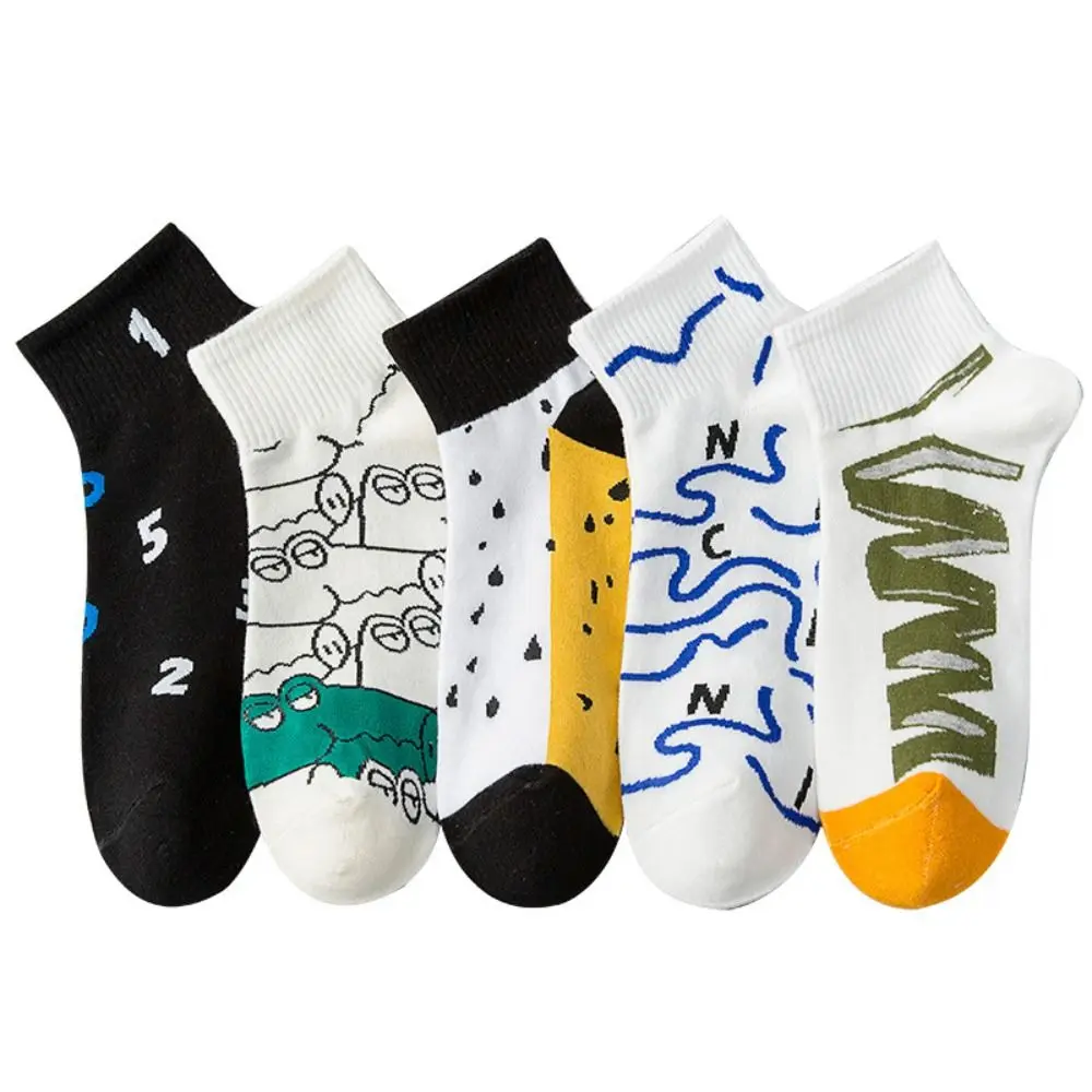5Pairs Casual Baumwolle männer Mid-kalb Socken Einfache Nicht-slip Männer Rohr Socken Strumpfwaren Atmungsaktive Sport söckchen Sommer