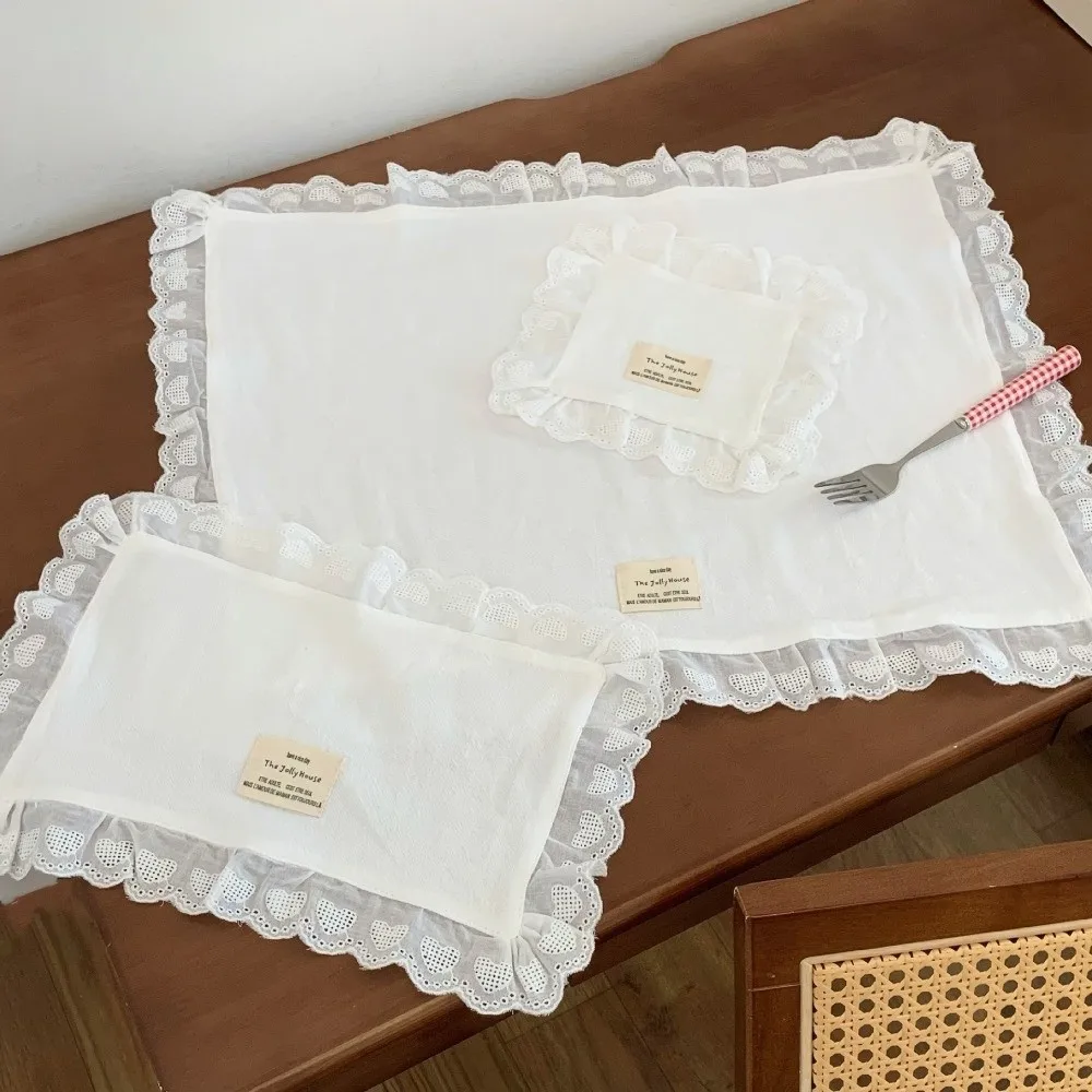 Lace Ruffle Design Lace Ruffle Placemats Dust-proof Material Soft Texture Cotton Table Napkins Wedding Decoration Style