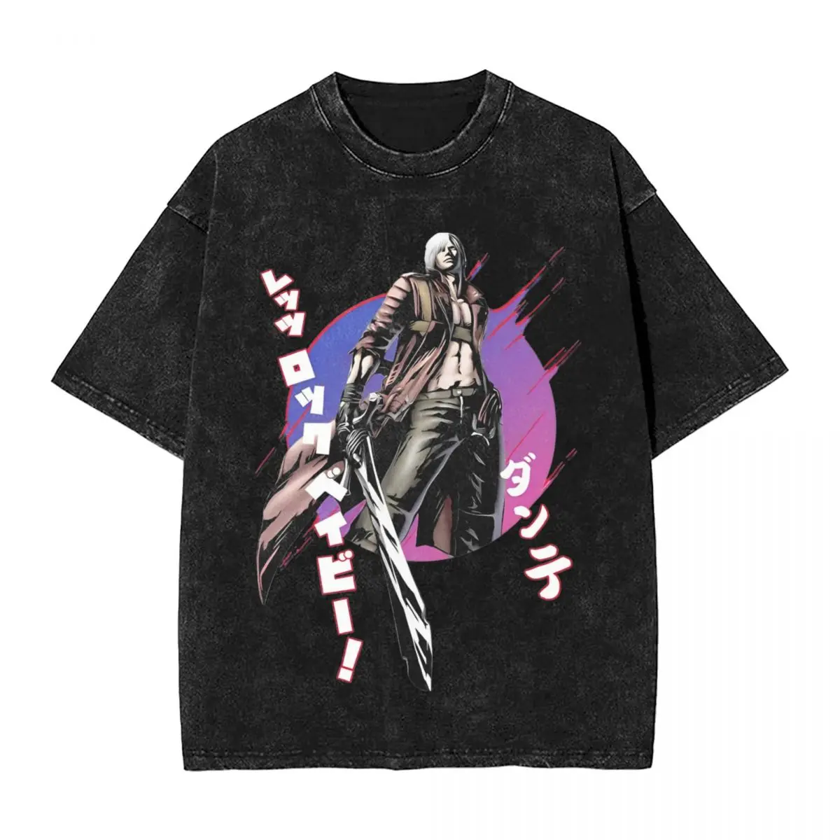 Devil Never Cry Devil May Cry Washed T Shirts Streetwear Retro T-Shirts Tees Tops for Men Women 100% Cotton Harajuku Summer