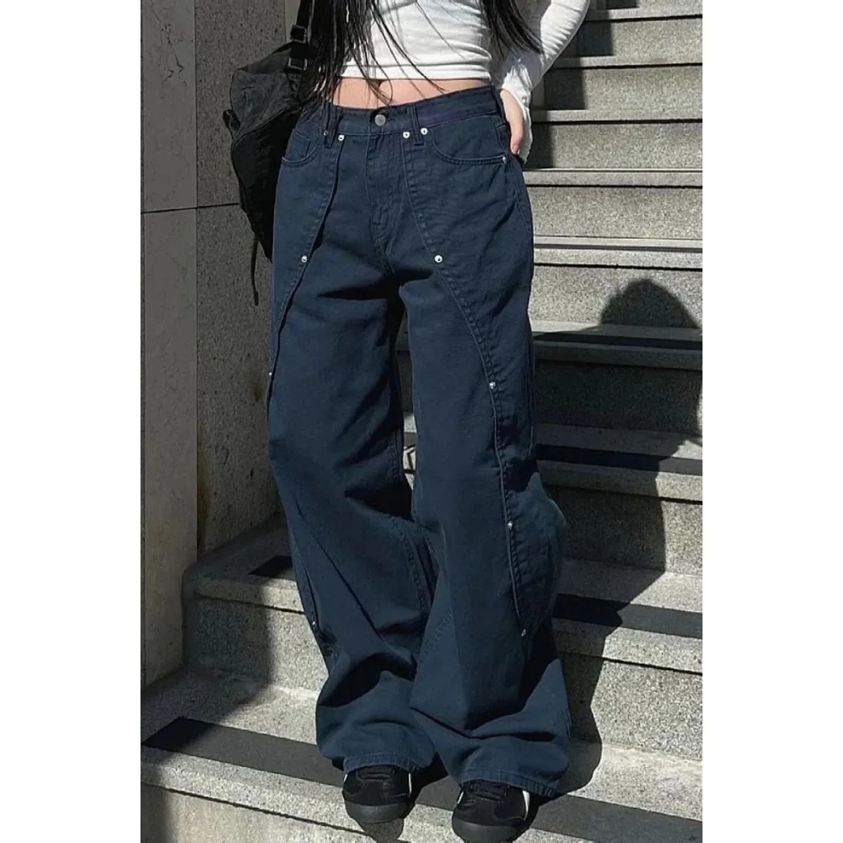 

Женские брюки Y2K свободного кроя с широкими штанинами, прямые, из ПВХ-ткани, в стиле Cleanfit, нейтральные, модные, повседневные