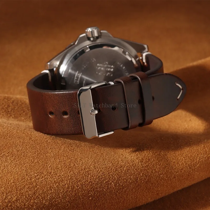 Men Women Business Cowhide Leather WatchBand Vintage Oil Wax Strap Universal Quick Release Wristband Handmade Retro Oil Bracelet image 2