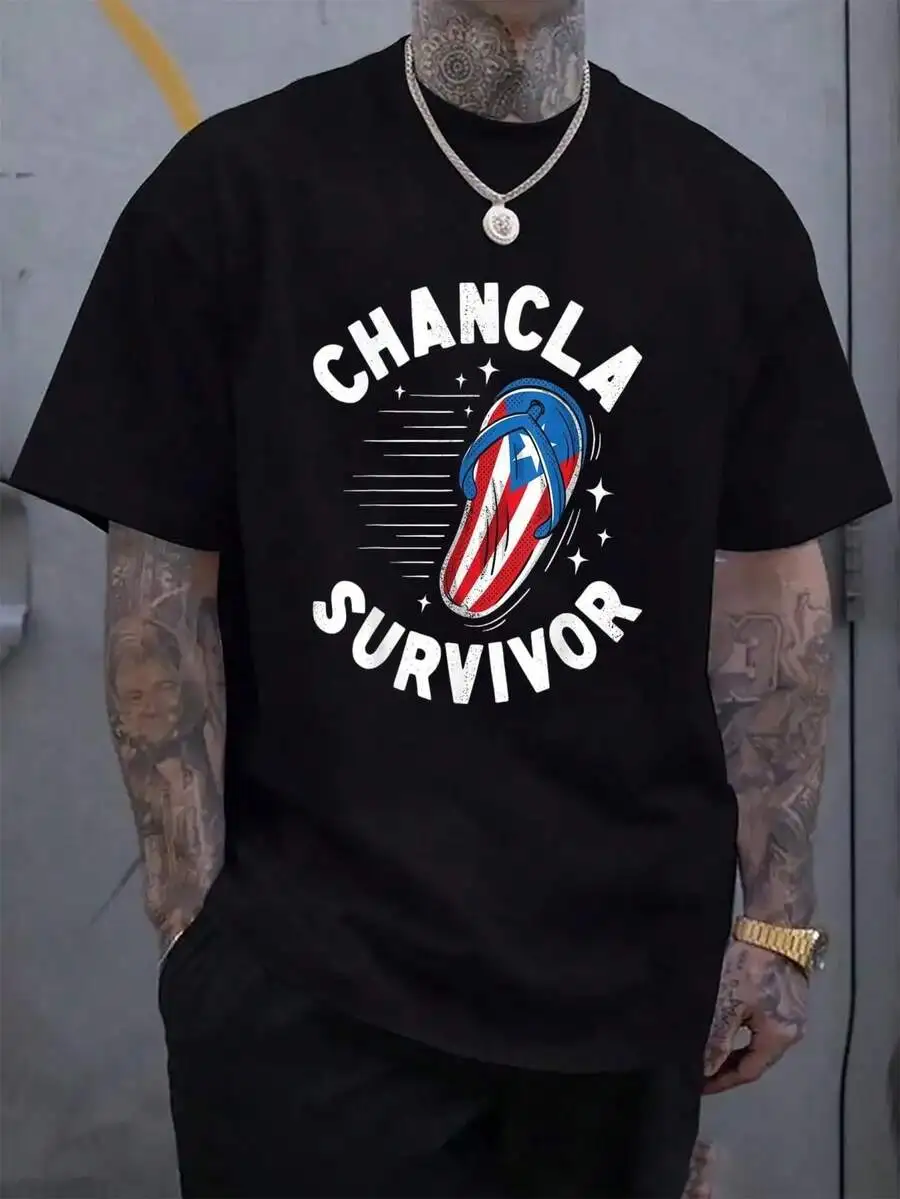 100% Cotton Chancla Puerto Rican Puerto Rico Funny Spanish Joke T-Shirt Men's Black Vacation Crew Neck Short Sleeve T-Shirt Summ