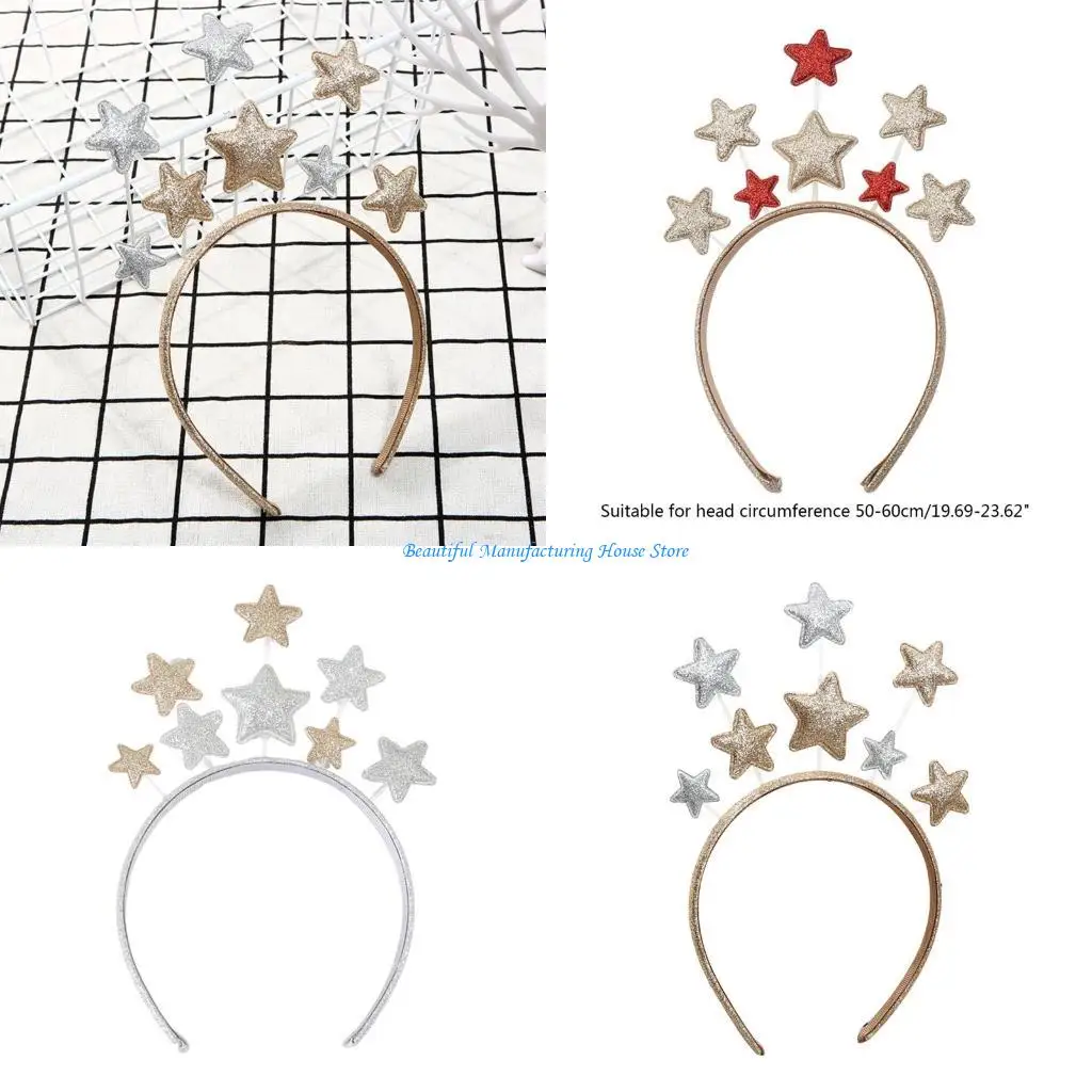 

E56A Christmas Sequins Five-pointed Star Hair Hoop Washing Face Hair Holder Party Costume Headwear for Children