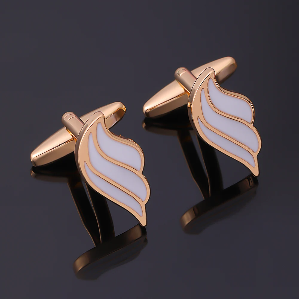 Clássico elegante asas de anjo abotoaduras esmalte branco ouro homens manguito links atacado gemelos