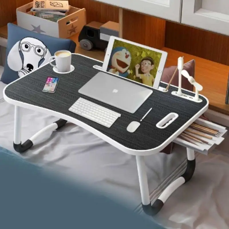 Foldable Computer Desk Featuring 4 USB Ports Mini Light Fan Cup Holder Side Drawer Card Slot Portable for Laptop Use on Bed Y5GB