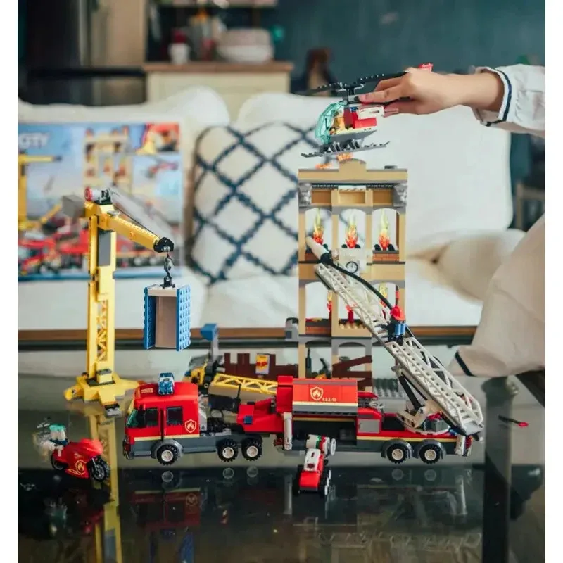 Stad serie 60216 Downtown Brandweer ladder model Bouwstenen Bakstenen verjaardagscadeau kerst Speelgoed Decoratieve ornamenten