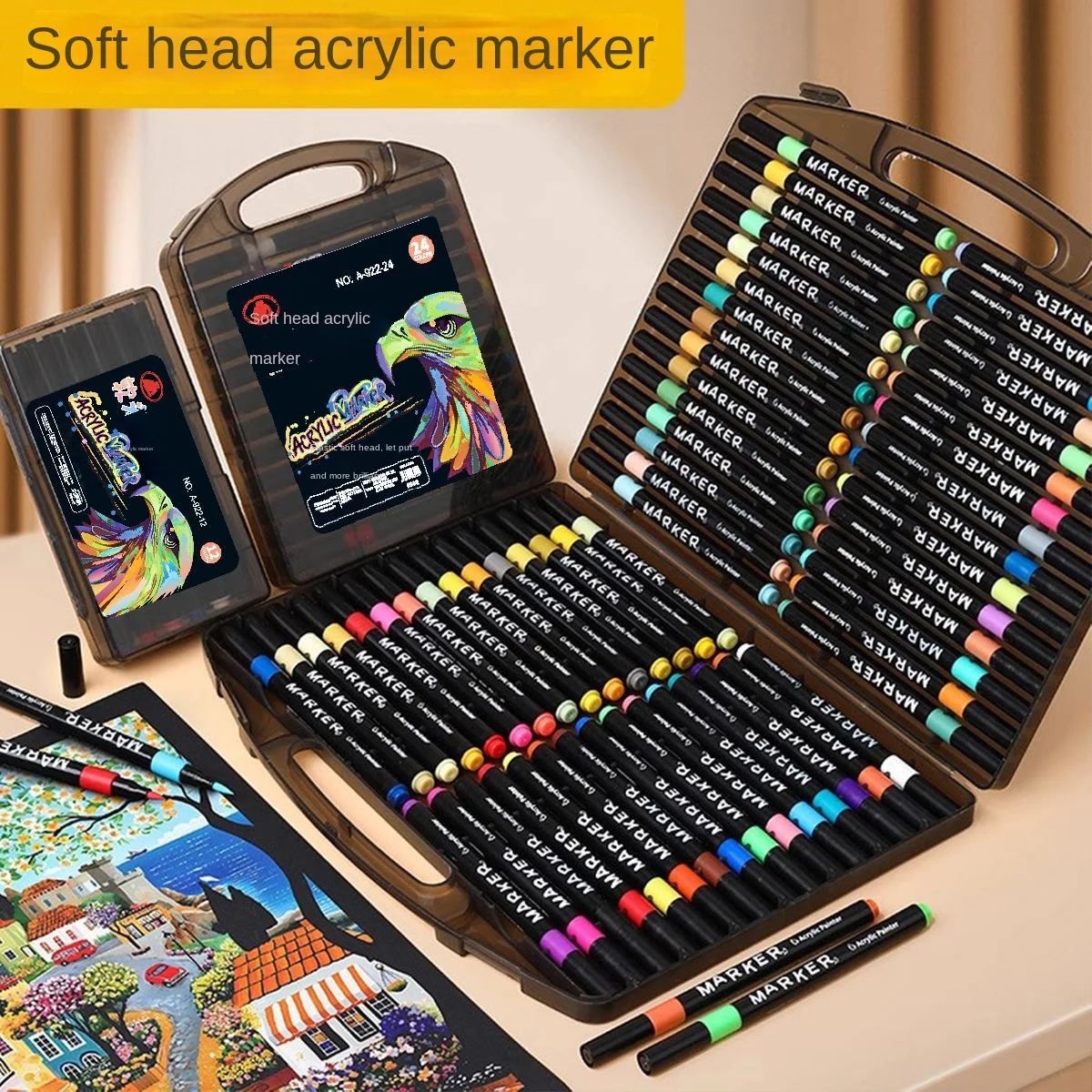 24-80 لون أكريليك أقلام الطلاء علامات فرشاة تلميح علامات الطلاء للرسم على الصخور الخشب قماش الحجر ، هدية الكريسماس Crafts بها بنفسك الحرف