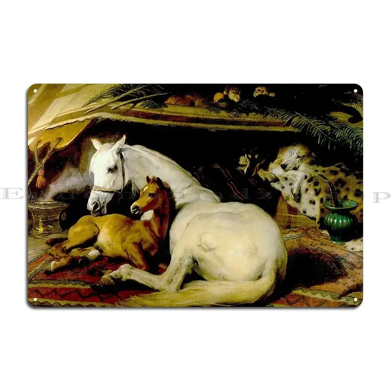 The Arab Tent Vintage 1866 Edwin Landseer Mare And Foal Print Metal Sign Decoration Customize Club Living Room Tin Sign Poster
