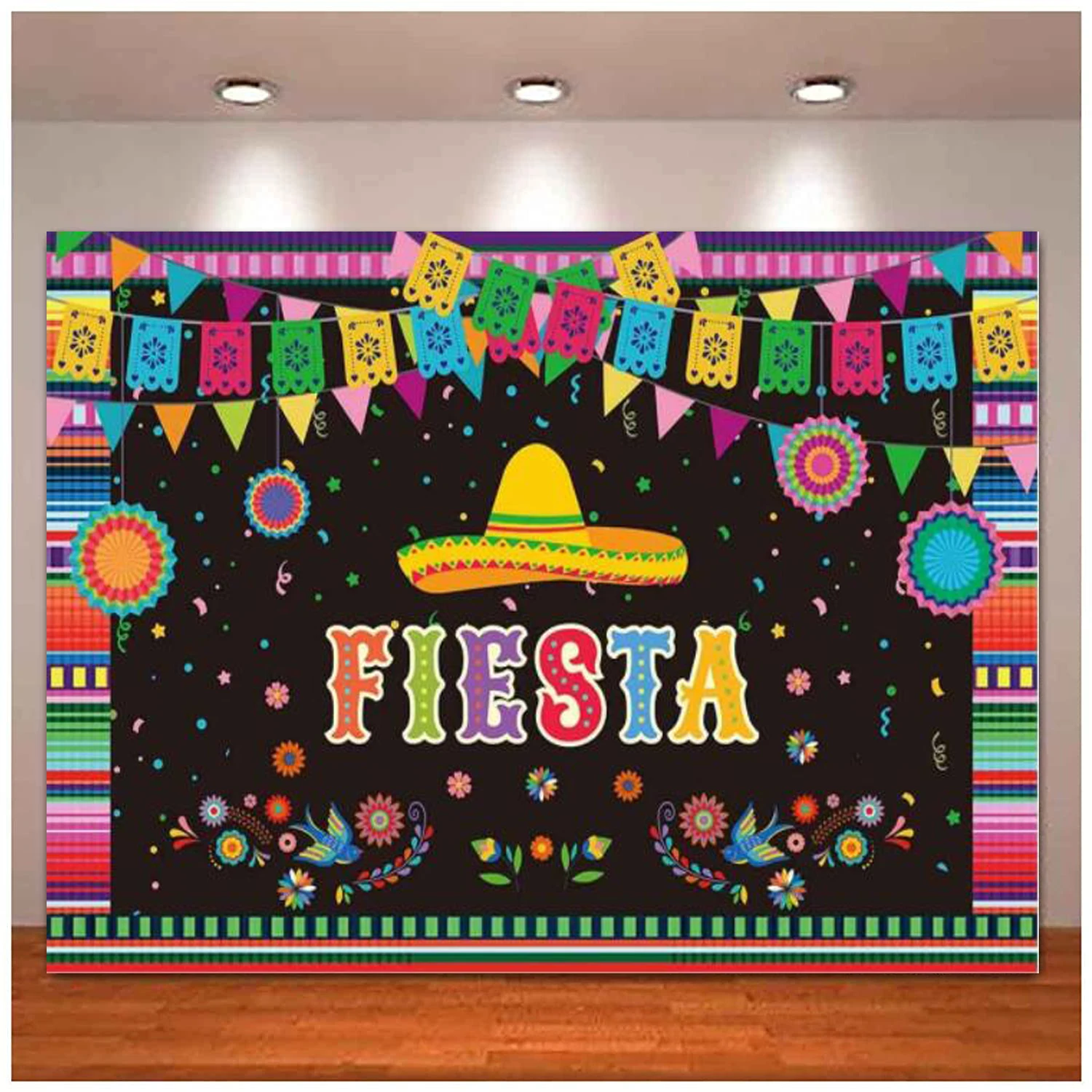 

Mexican Fiesta Theme Photography Backdrop Festival Birthday Party Decor Cinco De Mayo Carnival Colorful Flags Floral Background