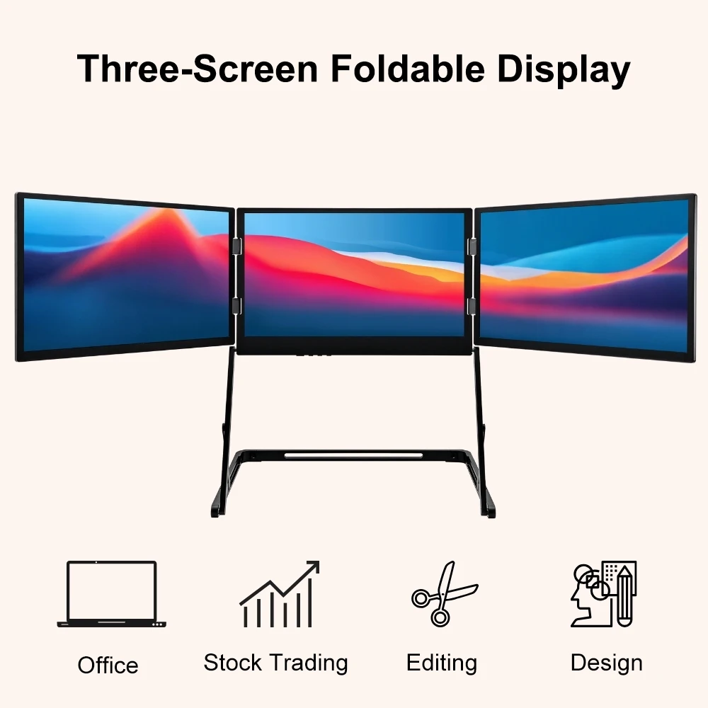 15.6 Inch Three Screen Display Portable Monitor 100%sRGB 360° Foldable External Display For Laptop/Windows/MacOS/Stock Trading