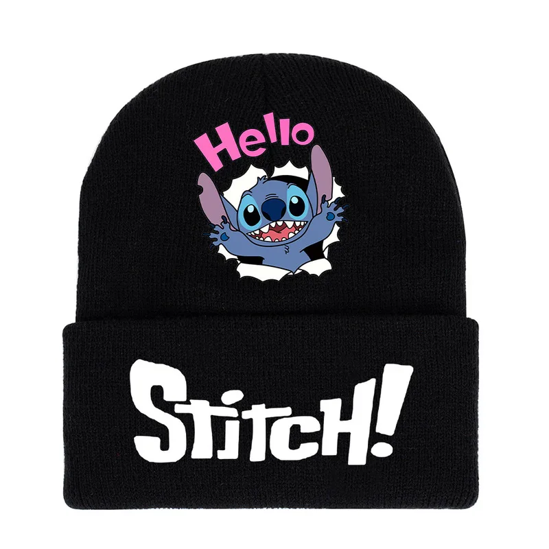 Sombreros de punto con estampado de dibujos animados de Disney Stitch para hombre y mujer, gorros de gorro de invierno, envoltura de cabeza de Hip Hop Y2k, gorros cálidos de tendencia, regalos