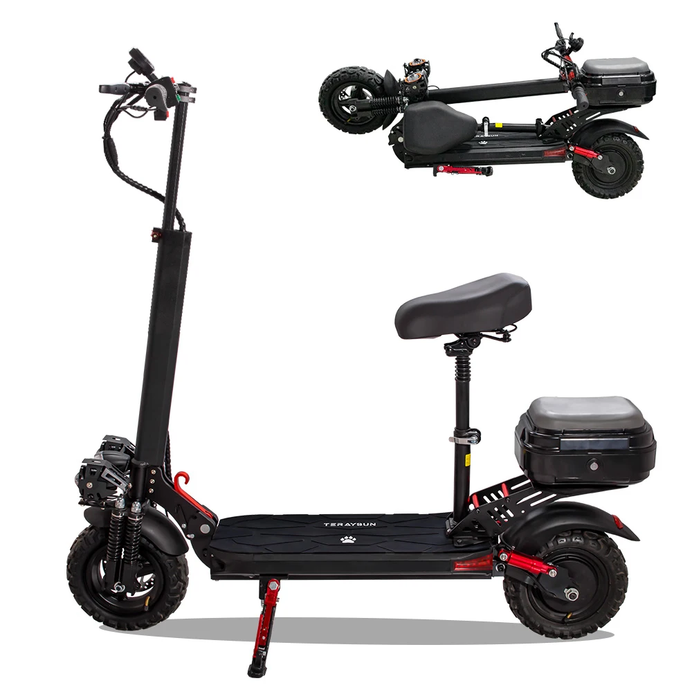 Foldable Electric Scooter With Seat For Adults 30 Miles Range With Dual Shock Absorbers Commuter E-Scooter With Basket
