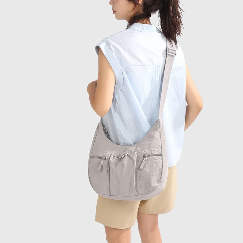 Unisex Casual Lightweight Nylon Hobo Bag Large Capacity Drawstring Crossbody Shoulder Bag Multiple Colors For Daily Commute Trav