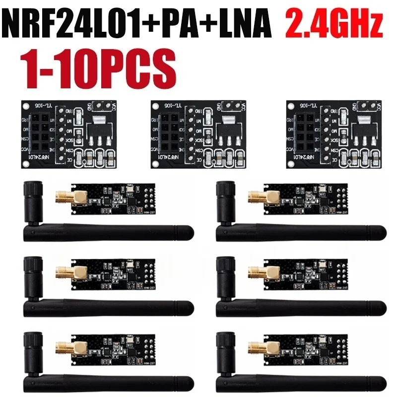 1-10PCS NRF24L01+PA+LNA Wireless Transceiver RF Transceiver Module 2.4G 1100m with Antenna NRF24L01+ Breakout Adapter with 3.3V