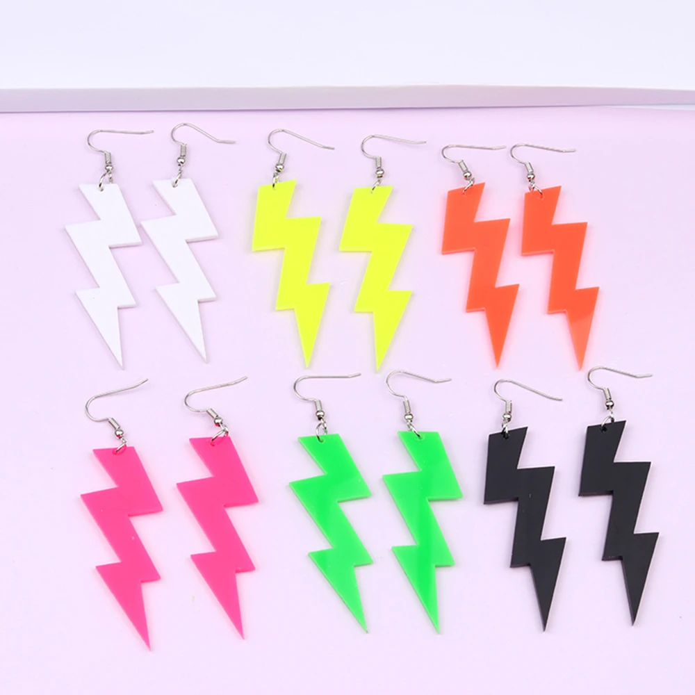 Acrylic Neon Dangle Drop Earrings Women Exaggerated Retro Fluorescent Green Lightning Statement Long Earrings Bar Party Jewelry