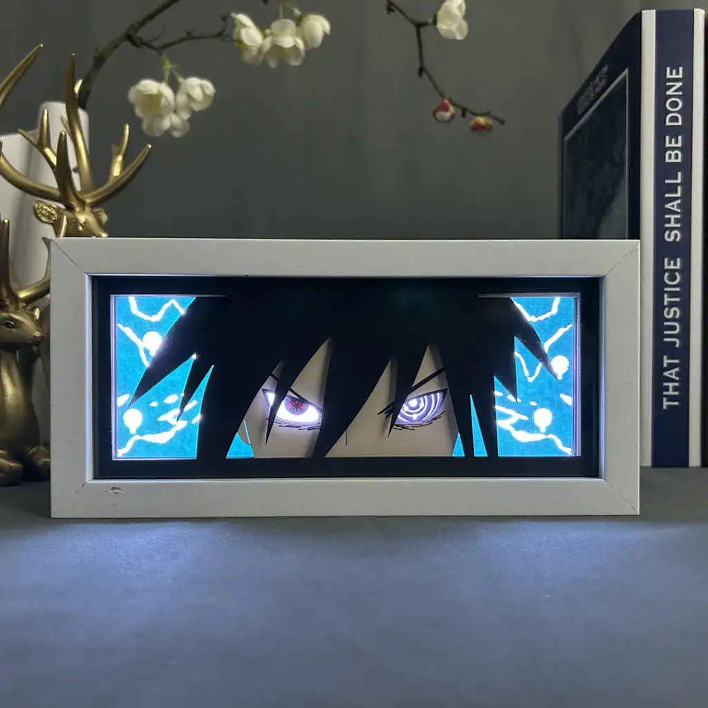 Peripheral Led Nightlight Anime Paper Carving Table Lamp Ornaments Cutting Uchiha Itachi Sasuke Photo Frame Night Light