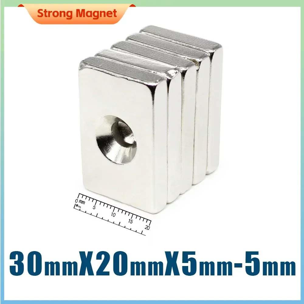 

2/5/10/20PCS 30x20x5-5mm Countersunk Square Search Magnet Block Rare Earth Super Strong Neodymium Magnet Magnet Fishing