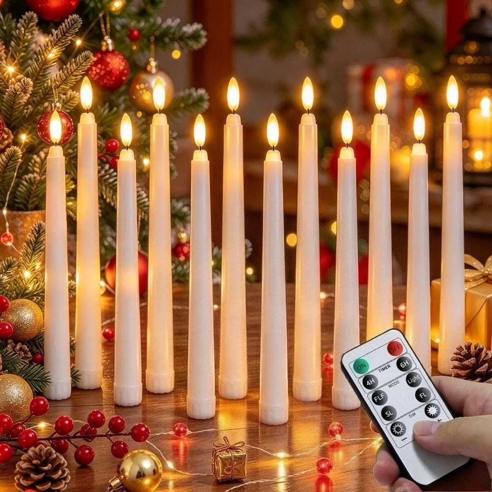 Flameless Ivory Taper Candles Battery Operated Bulk LED Candlesticks Realistic Flickering Safe For Home Bedroom Kids And Pets