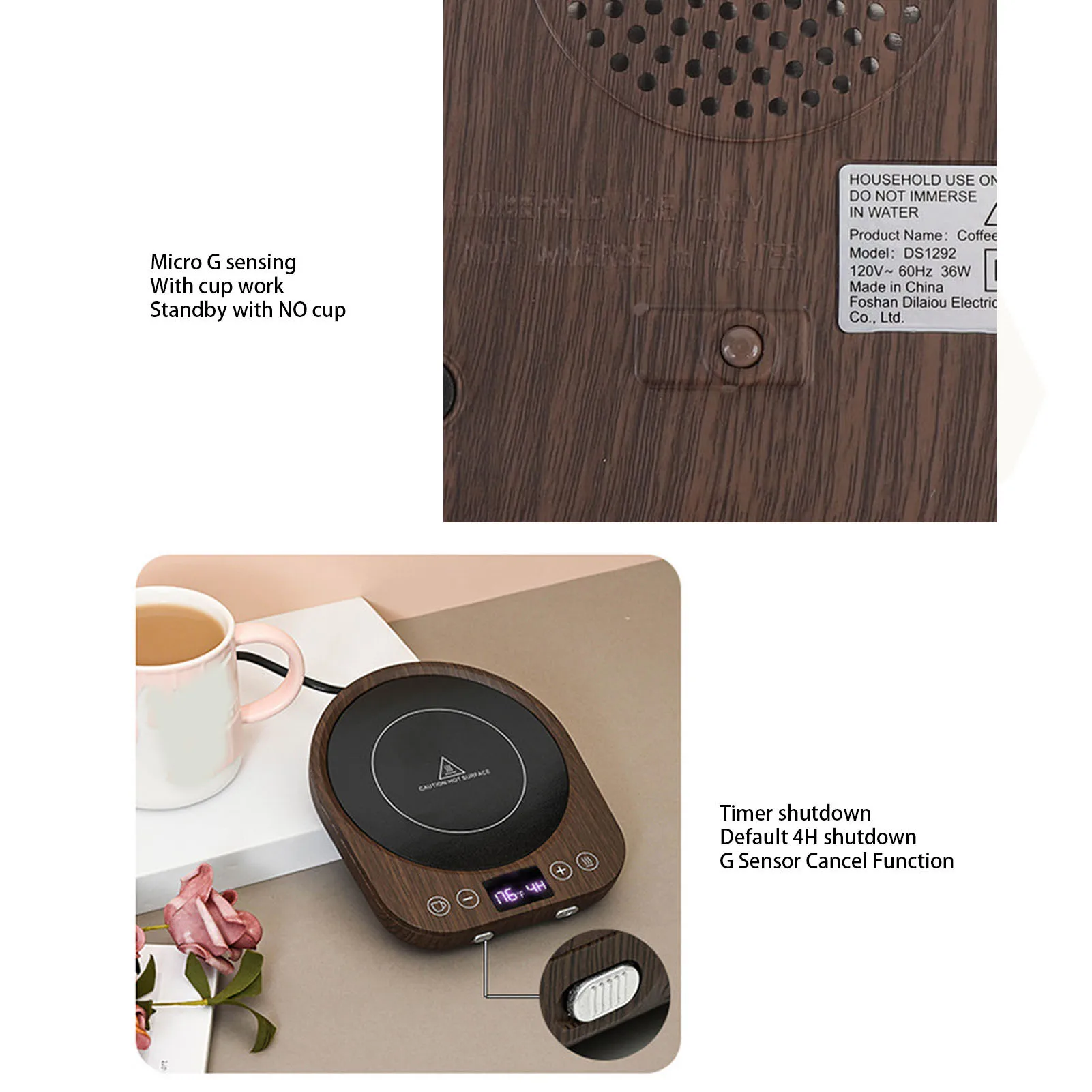 Mug Warmer 36W Fast Heating 3 Temperature Settings 1-9H Auto Shut Off Cup Warmer Plate for Coffee Tea Milk Cocoa