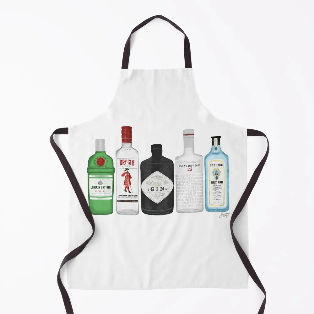 Gin Bottles Illustration Apron Things For The Kitchen for home useful pieces Hairdresser chefs Apron