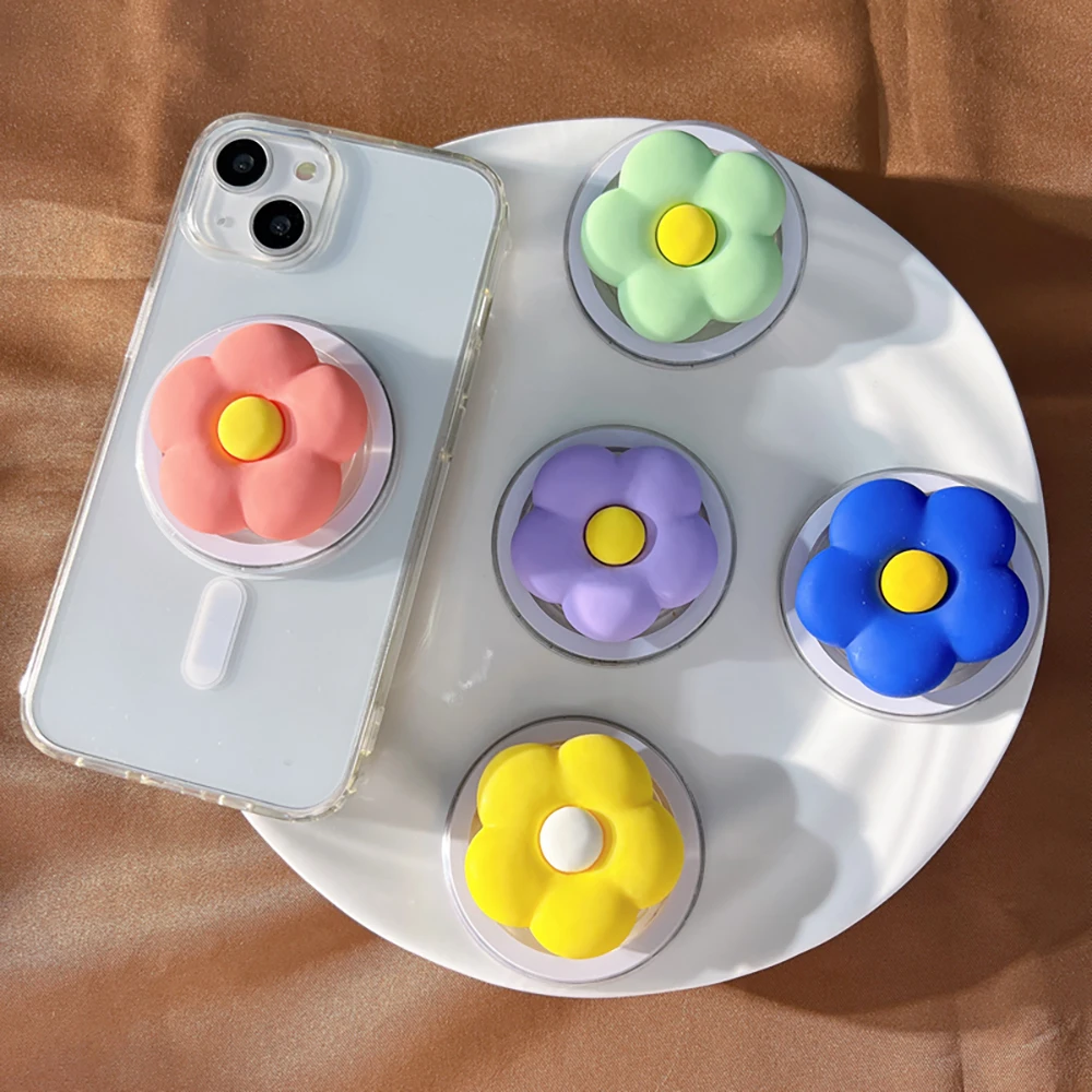 

Корейский милый 3D силиконовый цветок для Magsafe, магнитная подставка для телефона Griptok Grip Tok для IPhone 17 16, чехол для беспроводной зарядки, держатель