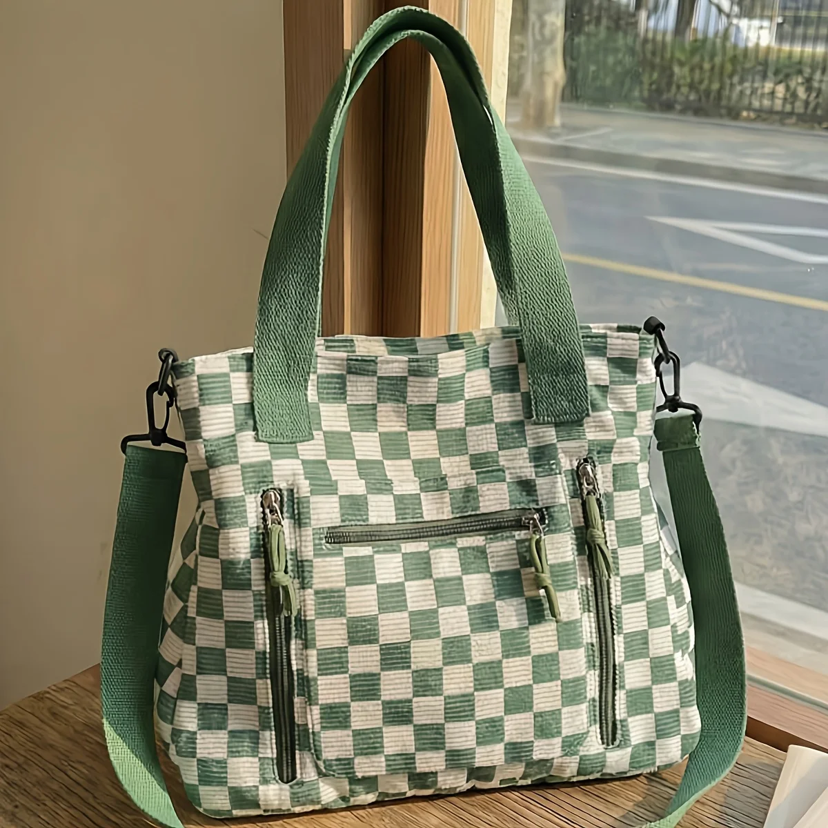 laid Shoulder Bag, Large Capacity Plaid Contrasting Messenger Bag, Multi-Pocket Multi-Compartment Handbag Daily Commuter Bag