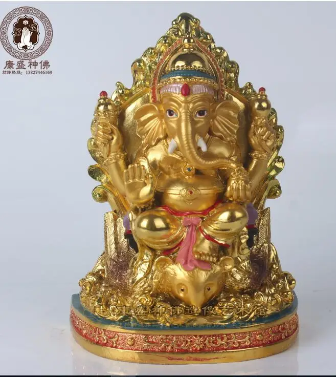 18cm large - Greco-Buddhist HOME OFFICE Talisman efficacious House # India, Thailand Gilding Ganesha Buddha statue