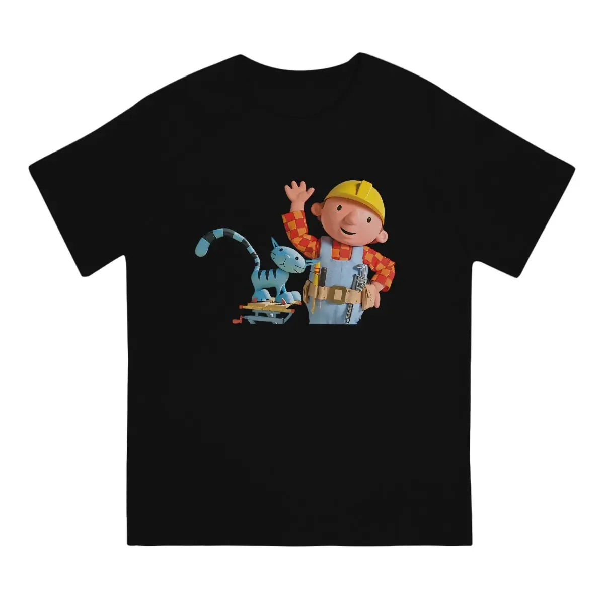 Men's T-Shirts Bob His Cat Hipster Cotton Tees Short Sleeve Bob The Builder Engineering Cartoon T Shirts Crewneck Tops Printed