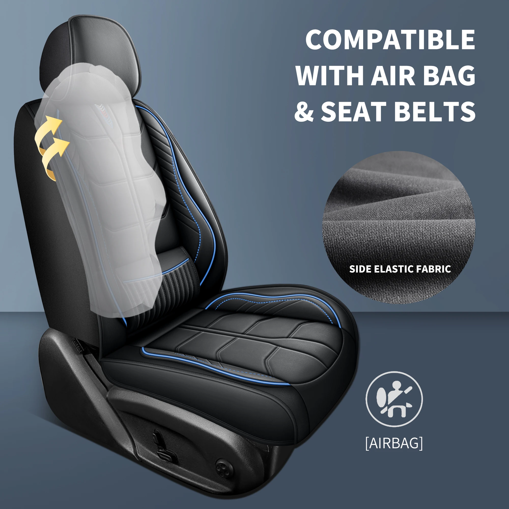Car seat covers with lumbar support For Alpine Series,for the two front seats, with a backrest storage compartment,PU leather.