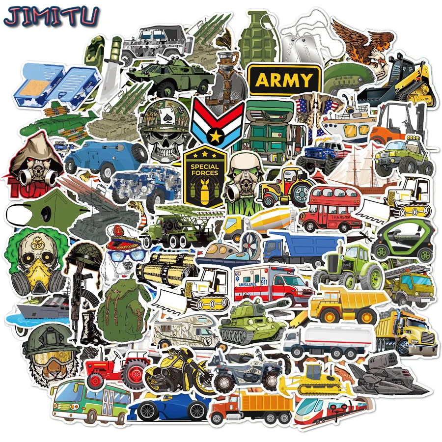 

100Pcs Cartoon Car Military Sticker Waterproof Sticker Party Decoration Computer Kettle Computer Helmet Skateboard Guitar Decal