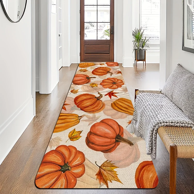 VIKAMA Autumn Pumpkin Maple Leaf Carpet - Soft And Comfortable, Easy To Clean, Ideal For Corridors And Passageways Decoration