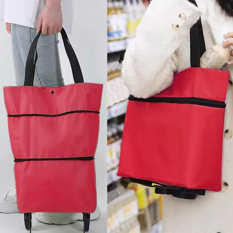 Foldable Shopping Bag with Wheels Trolley Basket Small Pull Cart Home Utility Retractable Tug Supermarket Grocery Shopping Cart