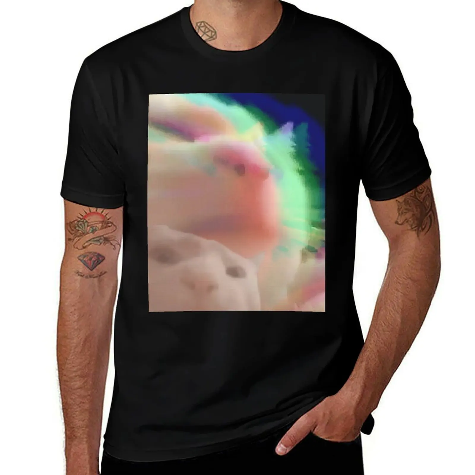 

T-Shirt designer aesthetic. a in rainbow Funny shirt trippy, cat A vibing a meme man is cat t chilled cat glitchy, vibing