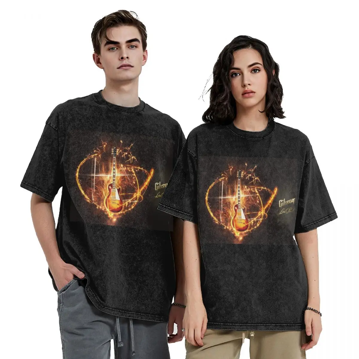 G-Gibson Music Washed T Shirts Casual Short Sleeve Hip Hop T-Shirt Streetwear Tops Tees for Men Women