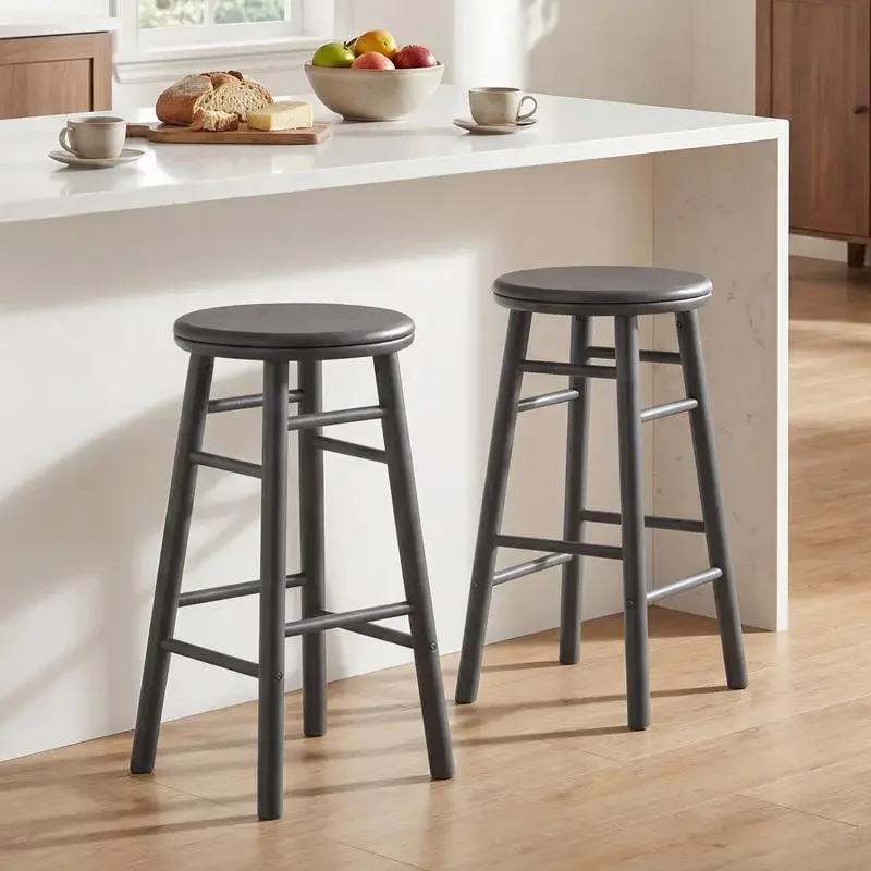 

24" Swivel Bar Stools Set of 2 with Footrests & Crossbars-Gray