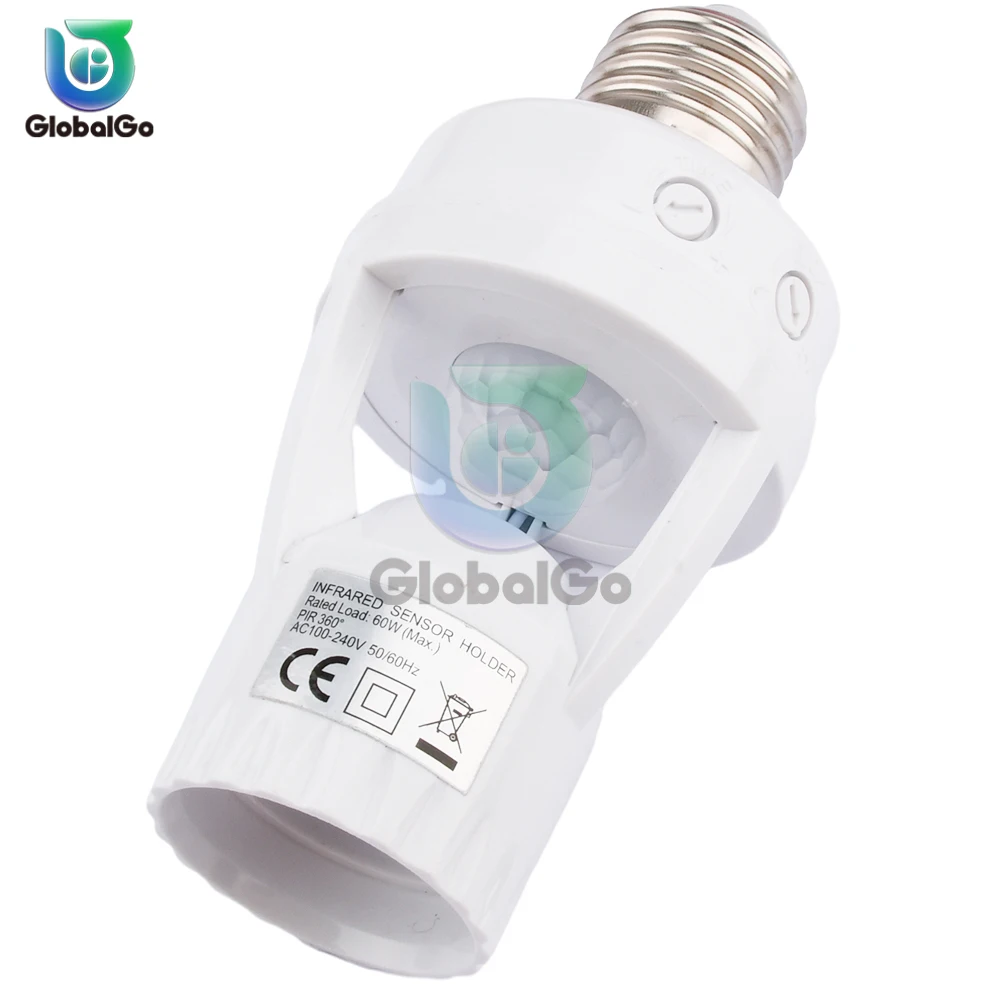 AC100-240V E27 Socket Converter with PIR Motion Sensor LED Night Lamp Socket Base for Garage Basement Porch Storage Room