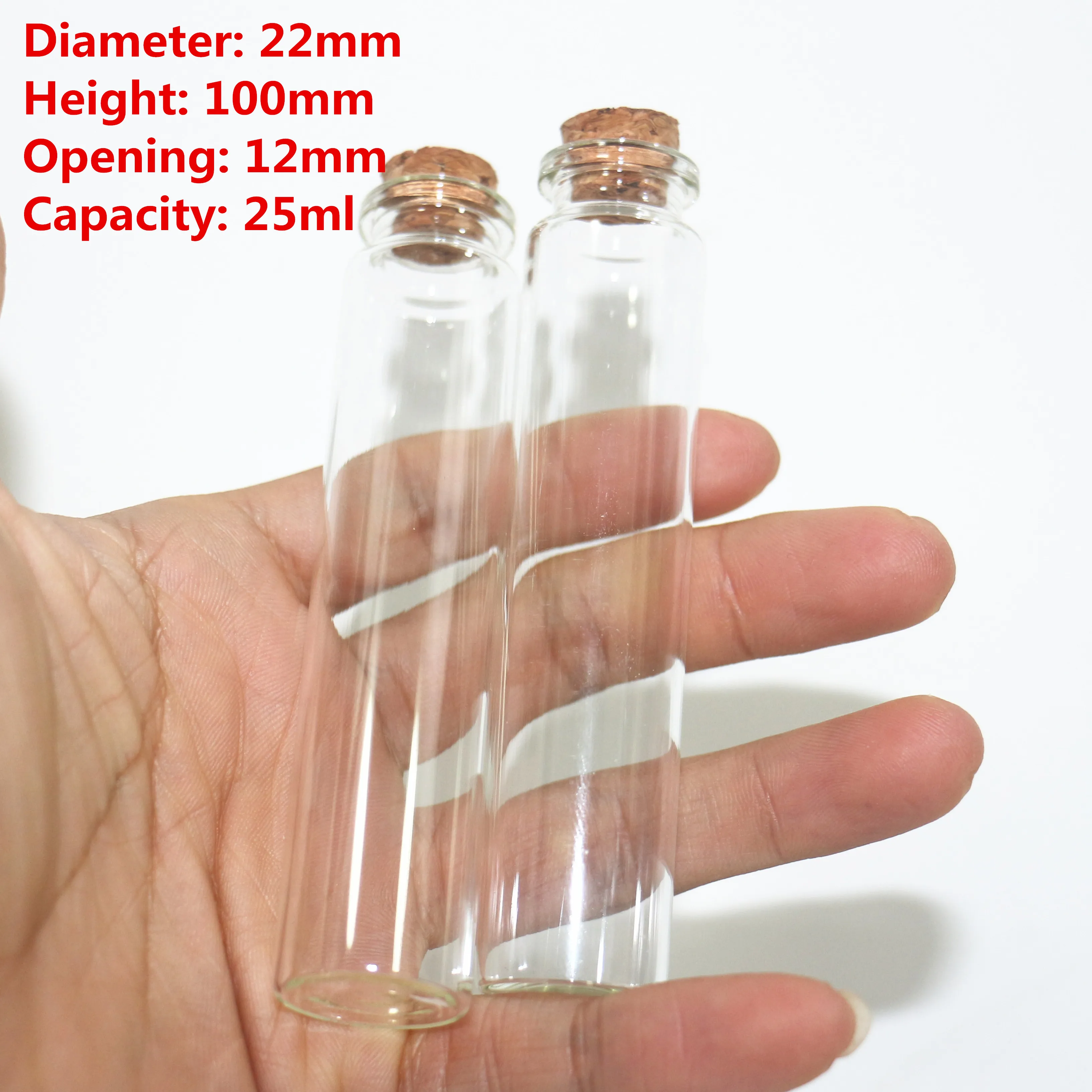 

50 pcs/lot 12*22*100mm 25ml Little Glass Jar Glass Bottle With Cork Stopper Crafts Tiny Transparent Empty Storage Gift