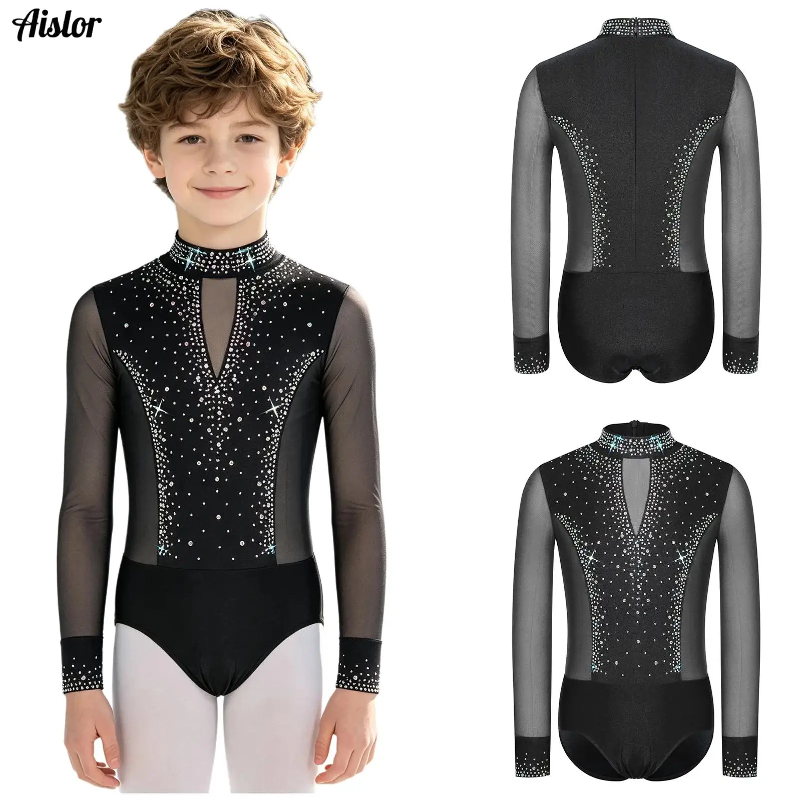 Traje de Baile Latino para Niños, Brillante, para Gimnasia, Acrobacias, Patinaje Artístico, Disfraz de Ballet, Jersey, Body de Baile