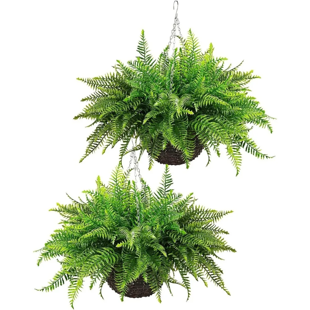 

Fake Fern Outdoor Artificial Plants, 2-Pack Artificial Outdoor Hanging Fern Faux Greenery, UV Resistant Plastic Plants