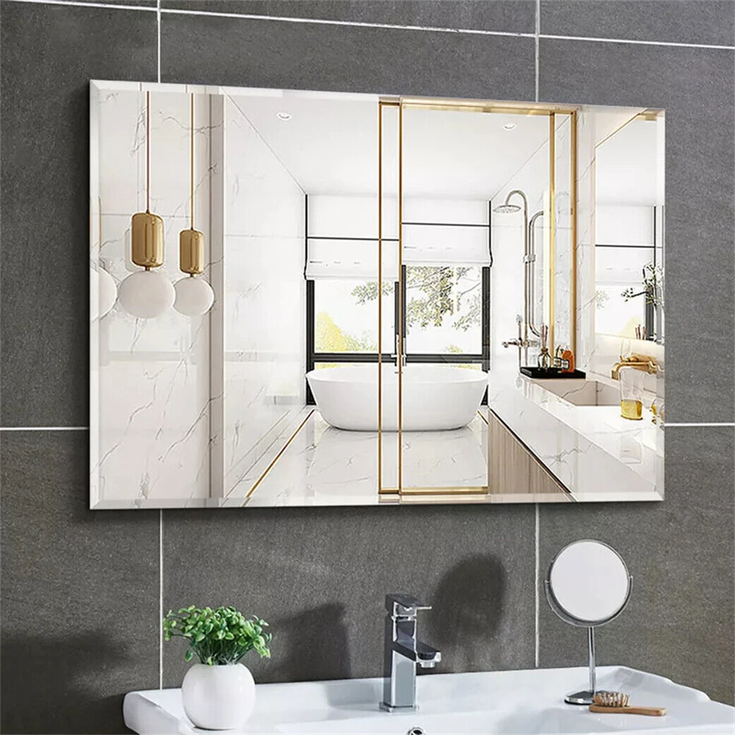 

Frameless Wall Mirror Decor Rectangle Vanity Mirrored w Beveled Silver Edge for Bathroom Bedroom Livingroom Diningroom Entry