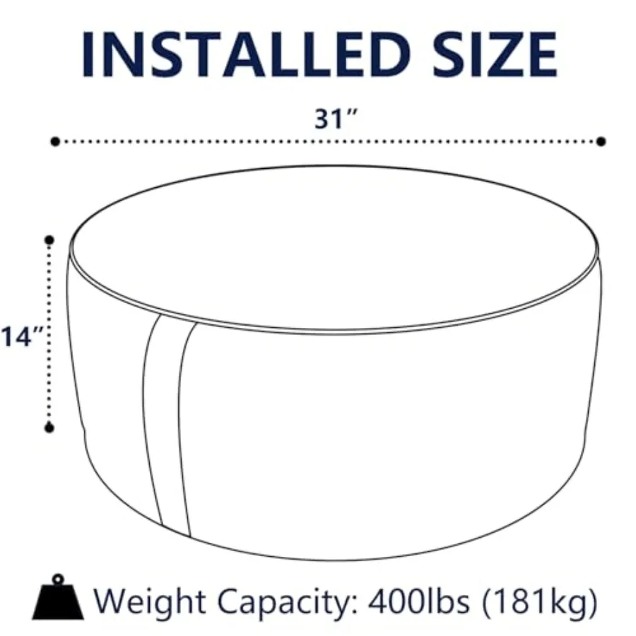 Indoor/Outdoor Inflatable Ottoman, All Weather Ottoman Pouf D31 x H14 inch, Round Feet Rest Ottomans, Portable Footstool for Pa