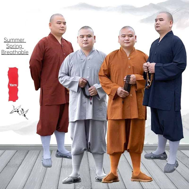 الصيف الراهب رداء الغزل تنفس البوذية الراهب الملابس بلوزات وسراويل للبالغين الرجال التقليدية الصين Hombre معبد شاولين روبا