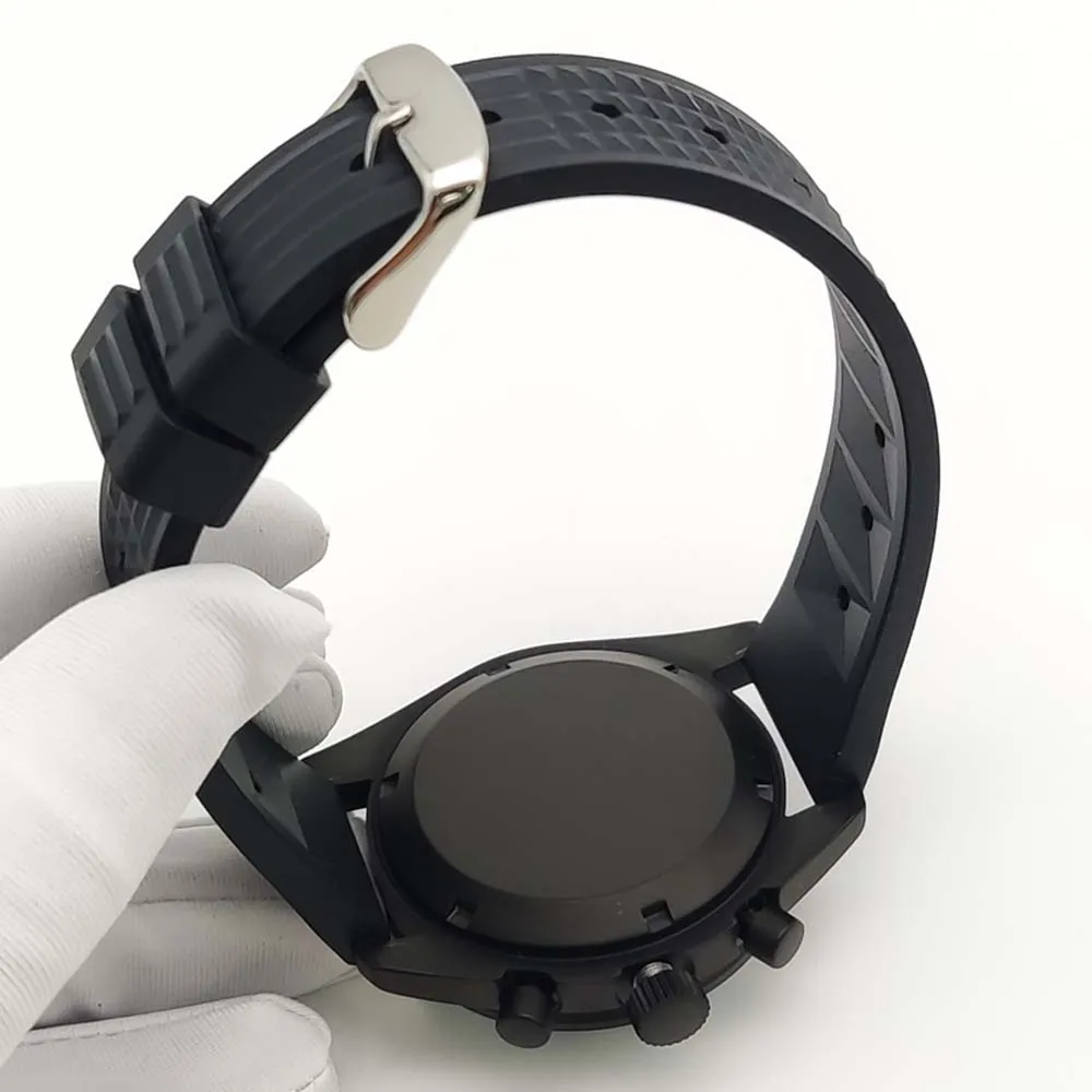 ساعة رياضية كوارتز سوداء 40 ملم للرجال VK63، هيكل مقاوم للماء من الفولاذ المقاوم للصدأ، حزام مطاطي مريح، زجاج الياقوت