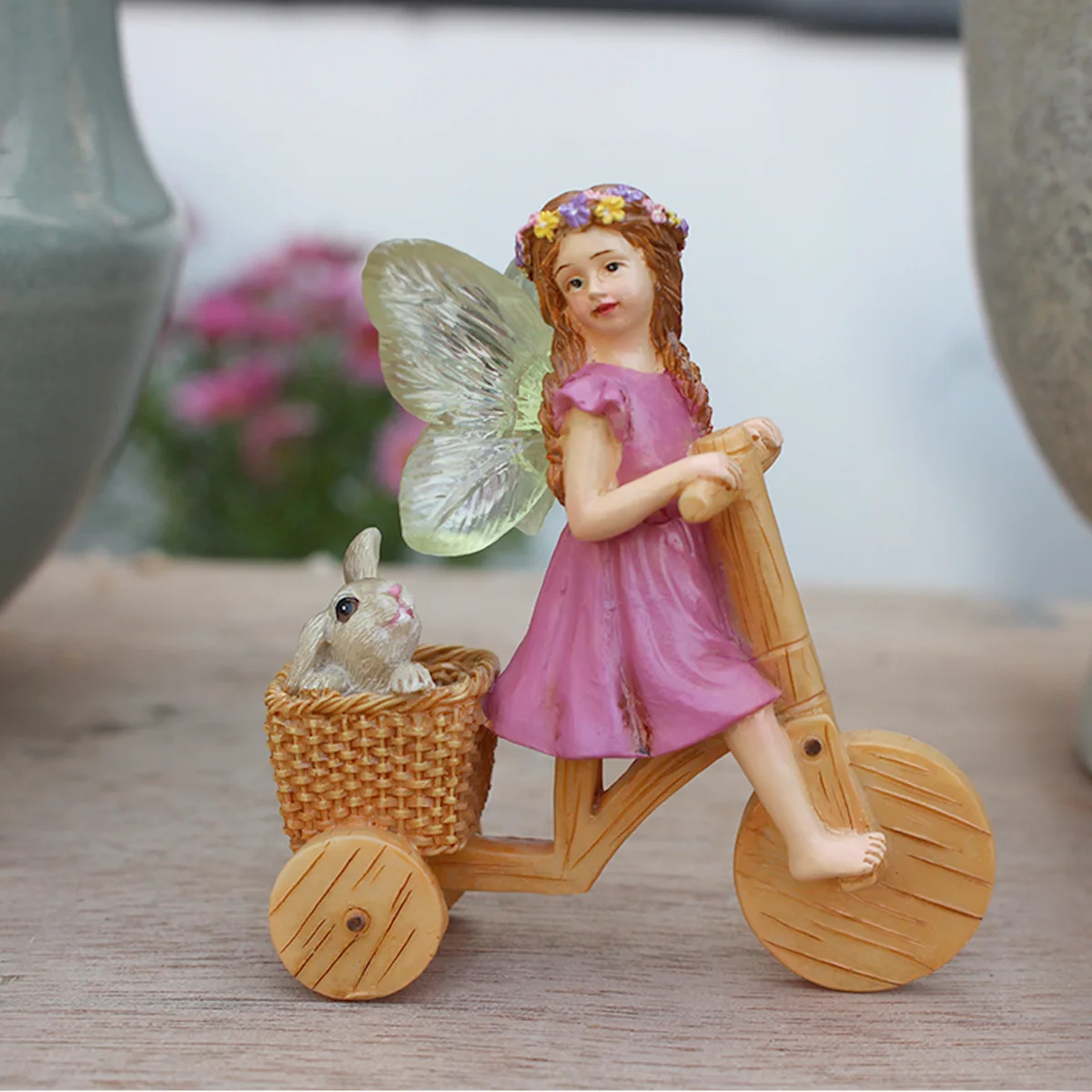 الدراجات زهرة الجنية الراتنج زخرفة الإبداعية الجنية حديقة المشهد الصغير فناء اناء للزهور زينة زخرفية