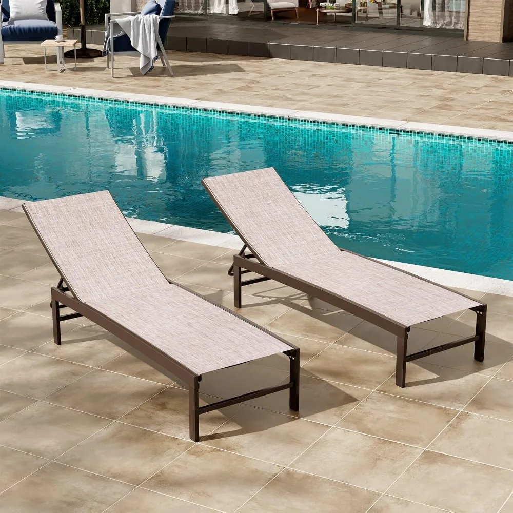 

Lounge Chair Outdoor Set of 2, Aluminum Pool Chaise Lounge Chairs, Adjustable Five-Position Tanning Recliner