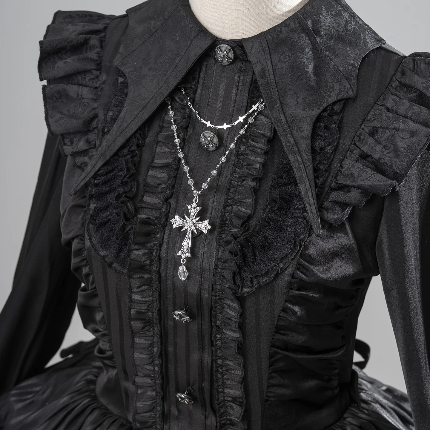 الأصلي ثقافة فرعية الأسود القوطية لوليتا فستان بكم طويل OP ربيع الخريف فتاة جديدة حلوة كول Batwing طوق الدانتيل كوس فستان #6