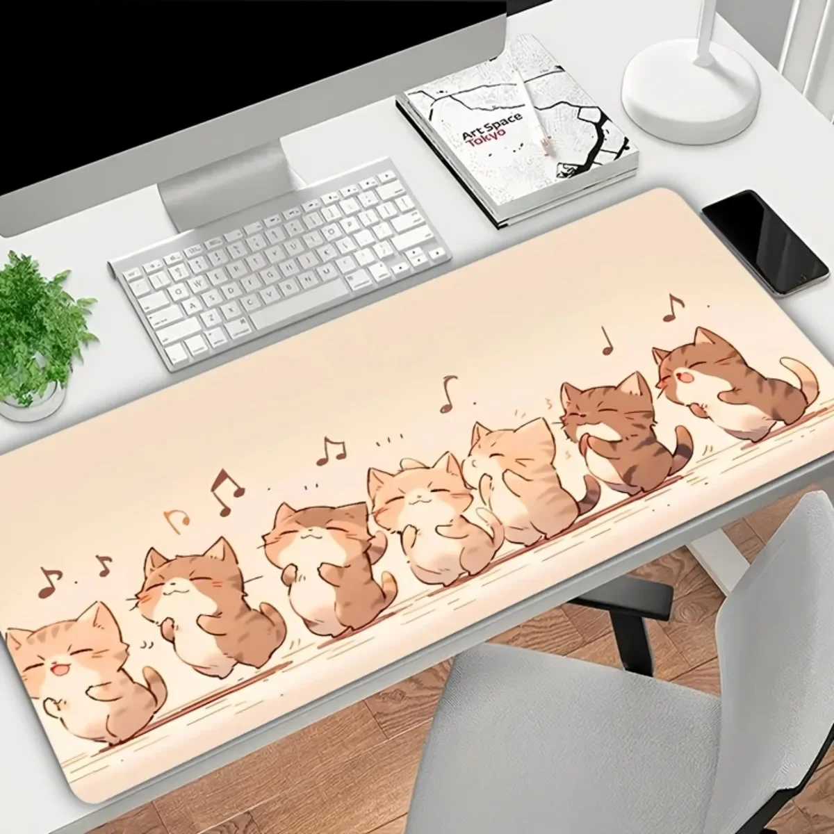 

Music Cat Gaming Mouse Mat Rubber Base Non-Slip Lock Edge HD Pattern Smooth Desk Pad for PC Laptop Office Study Daily Use