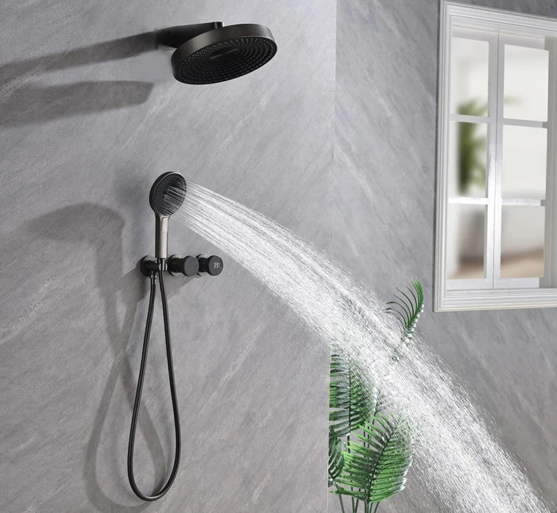 

Комплект душевого смесителя с цифровым дисплеем, цвет серый металлик, 2 или 3 функции / Душевой смеситель / Комплект для душа в ванную комнату, душевой набор с эффектом дождя