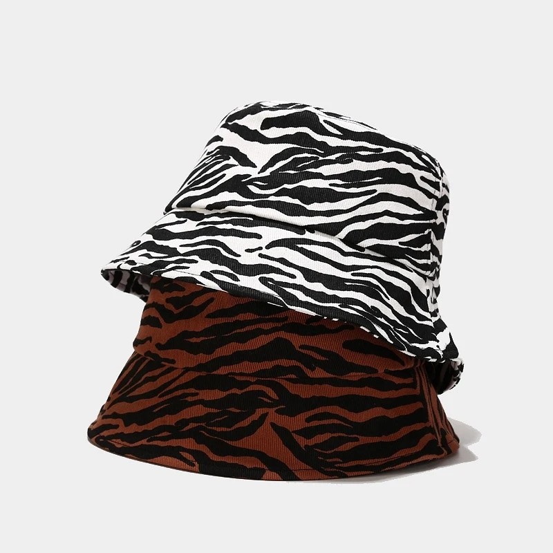 Women Zebra Print Bucket Hat Animal Pattern Casual Sun Cap for Daily Outdoor Wear